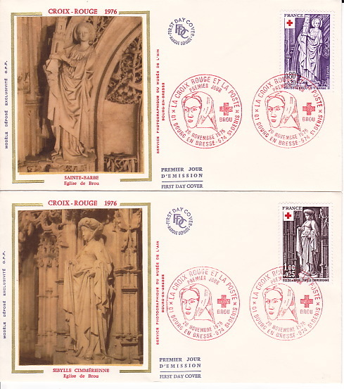 FRANCE  1976  Croix Rouge  Eglise De Brou   FDC Non Adressé  Yv  1910-1 - Rotes Kreuz