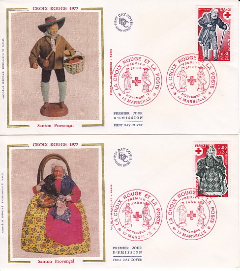 FRANCE  1977  Croix Rouge  Santons Provencaux  FDC Non Adressé  Yv  1959-1960 - Rotes Kreuz