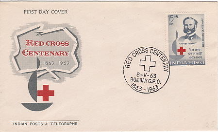 INDE 1963  Centenaire  De La Croix Rouge    FDC Non Adressé - Rotes Kreuz