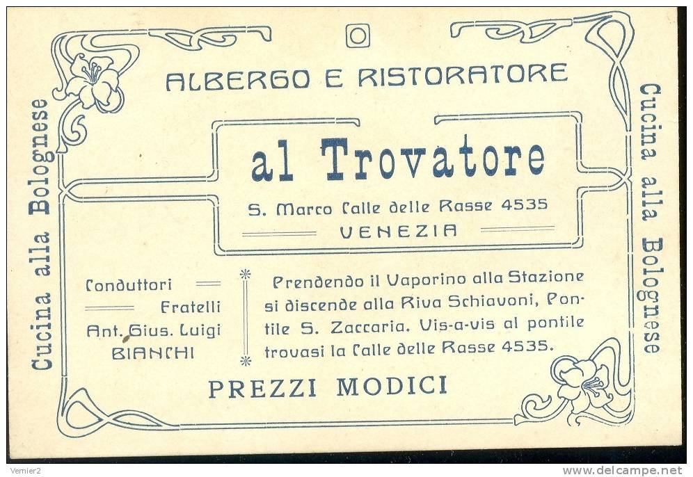 Restaurant Albergo E Ristoratore Al Trovatore Venezia - Cucina Alla Bolognese - Cartes De Visite