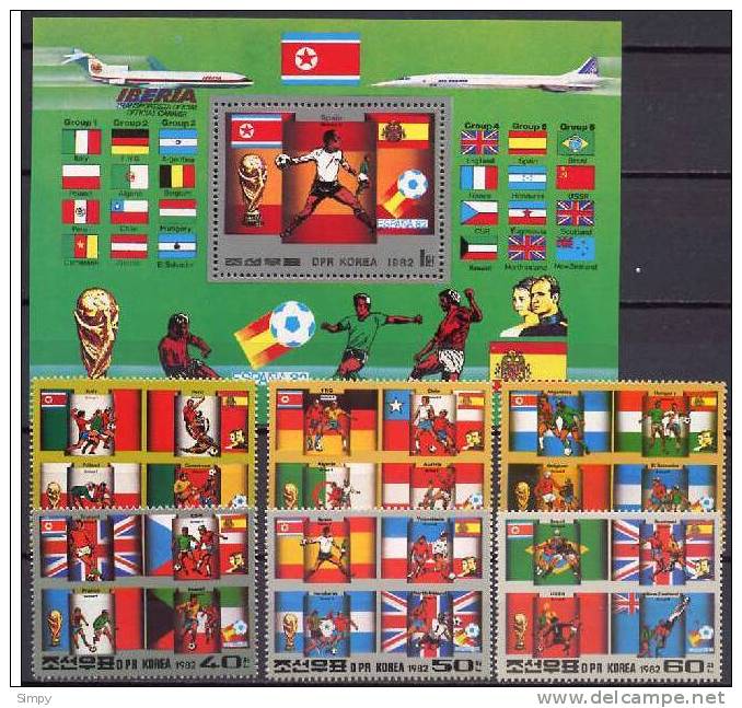 North Korea 1982: Football WC 1982 Stamps + Block   MNH ( Michel 2248-2253, Block 118) - 1982 – Spain