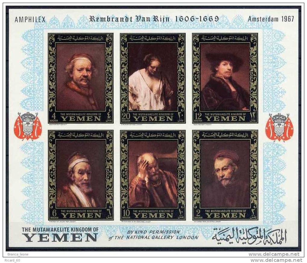 Bloc Neuf Du Yémen, Rembrandt, Amphilex, 1967, Non  Dentelé, National Gallery, London - Rembrandt