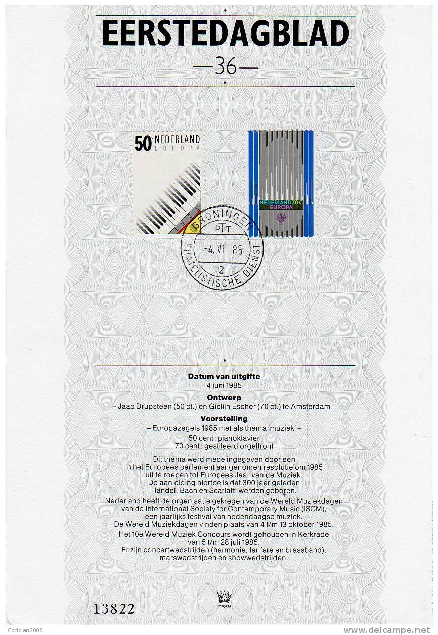 Pays Bas, Netherlands, Olanda 1985 / Philatelic Document - 1985