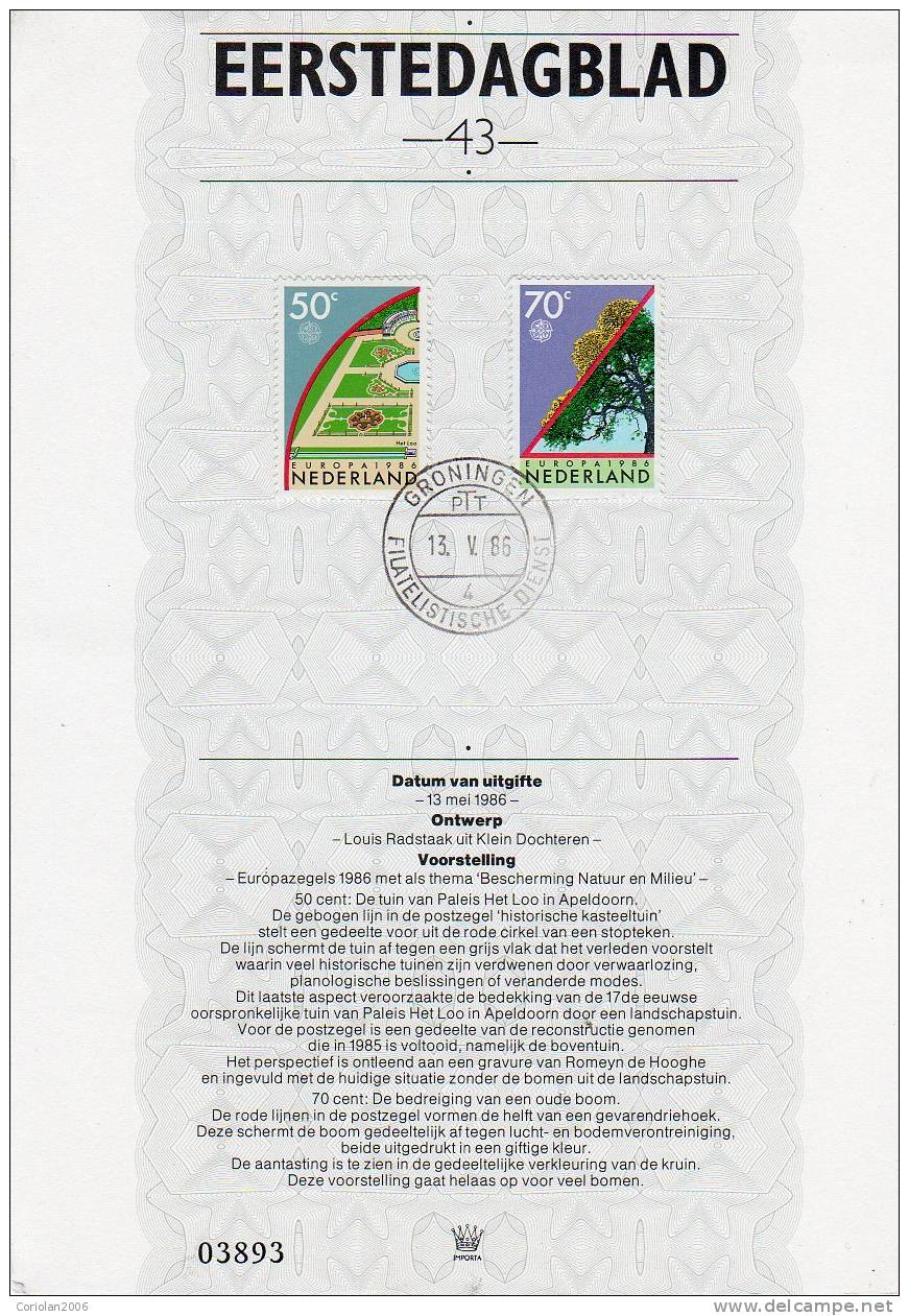 Pays Bas, Netherlands, Olanda 1986 / Philatelic Document - 1986