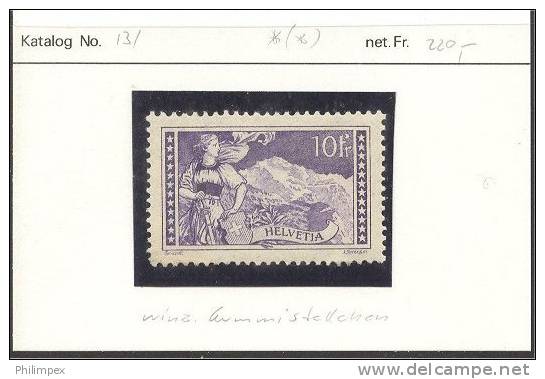 SWITZERLAND, 10 Francs Jungfrau 1914 UNUSED, Mini Disturb On Gum NOT HINGED - Neufs