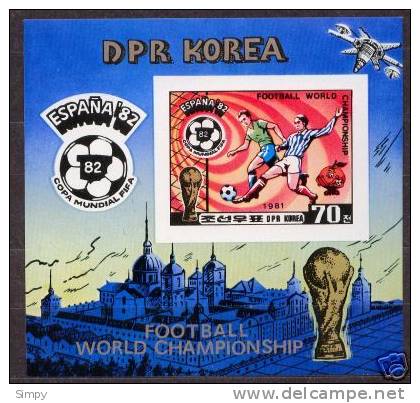 North Korea 1981: Football WC 1982 IMPERFORATED Stamps + Block +sheetlet   MNH ( Michel 2099B-2103B, Block 94B) - 1982 – Espagne