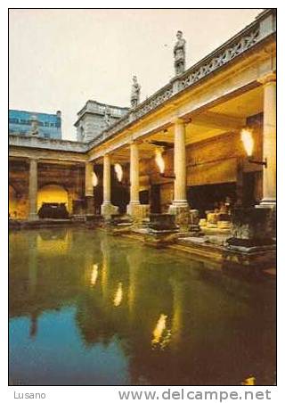 Bath - The Great Roman Bath - A Floodlit View Of The Great Bath - Bath
