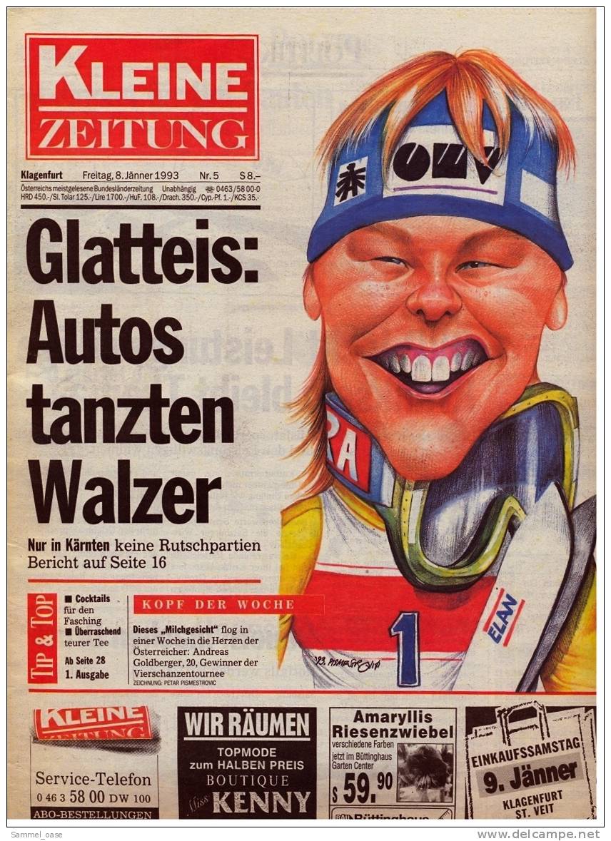 KLEINE  ZEITUNG Kärnten Klagenfurt  8.1. 1993  -  TV, Fussball , Kultur , Politik Und Interessante Berichte - Sonstige & Ohne Zuordnung