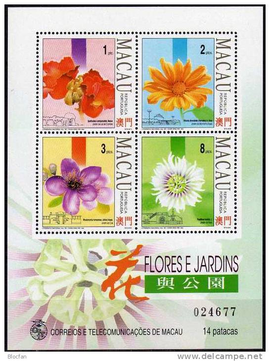 Blumen Gärten 1993 Von MACAU Block 23 ** 25€ Tulpenbaum Myrte Passions- Sonnen-Blume Bf Flora Bloc Flower Sheet Of Macao - Collections (with Albums)