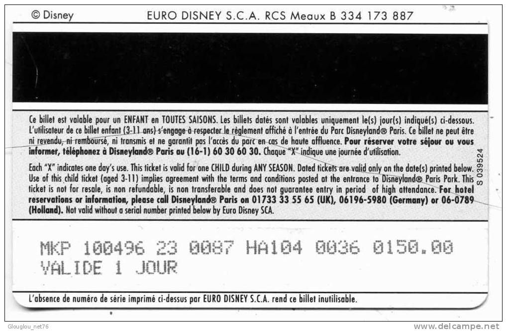 PASSEPORT DISNEY DISNEYLAND PASSEPORT ENFANT HAUTE SAISON  VOIR SCANER RECTO ET VERSO - Passeports Disney