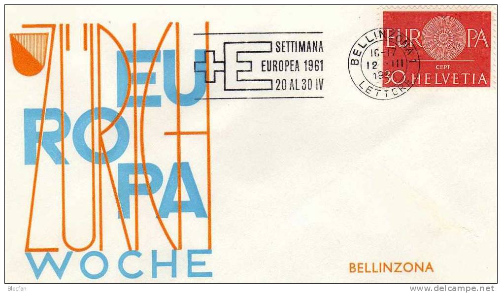 Europa - Woche 1961 Am Standort Bellinzona Der Schweiz 720 + FDC 2€ Römisches Wagenrad - Lettres & Documents