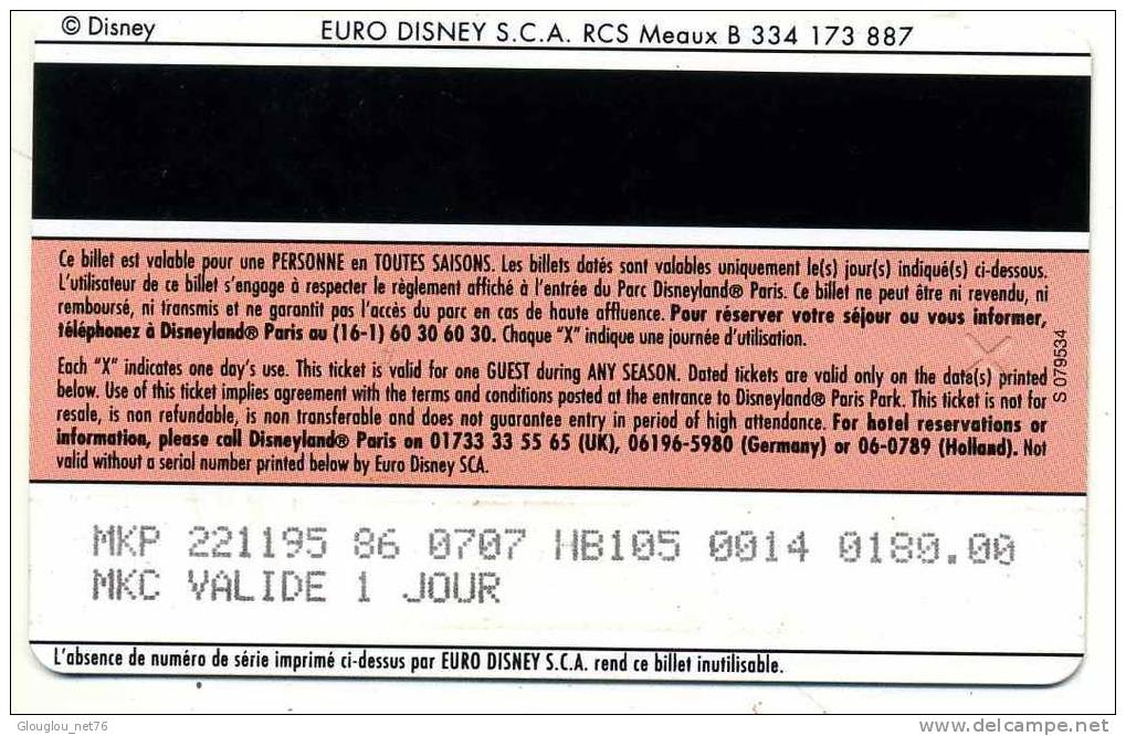 PASSEPORT DISNEY DISNEYLAND PASSEPORT HAUTE SAISON  VOIR SCANER RECTO ET VERSO - Toegangsticket Disney