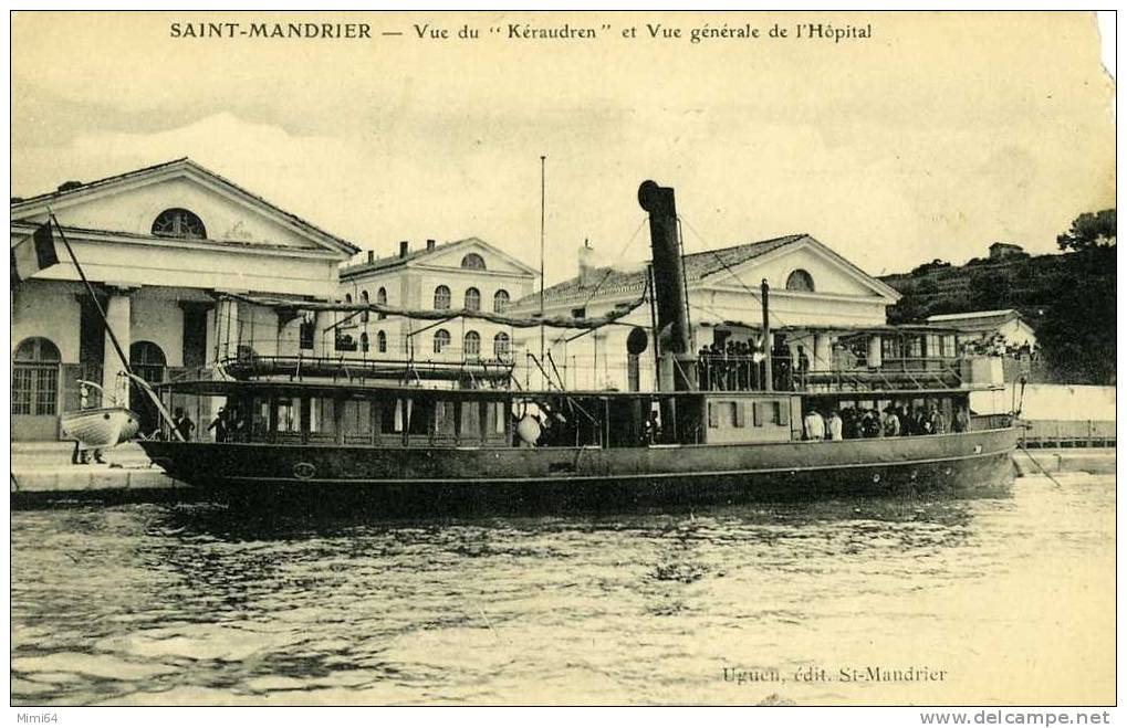 83-SAINT-MANDRIER-BATEAU VUE DU KERAUDREN ET VUE GÉNÉRALE DE L´HOPITAL (CPA ABIMÉE ANGLE SUPÉRIEUR DROIT). - Saint-Mandrier-sur-Mer