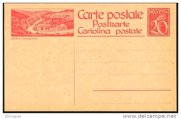 1925 Suisse Entier Postal 20 C. Baden Thermalkurort  Thérmes Terme Thermal - Thermalisme