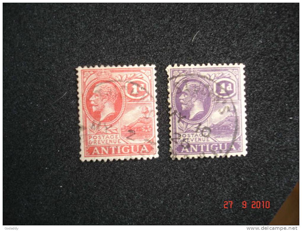 Antigua 1921 K.George V  1d  Red And 1d Violet  SG64, SG65  Used - 1858-1960 Crown Colony