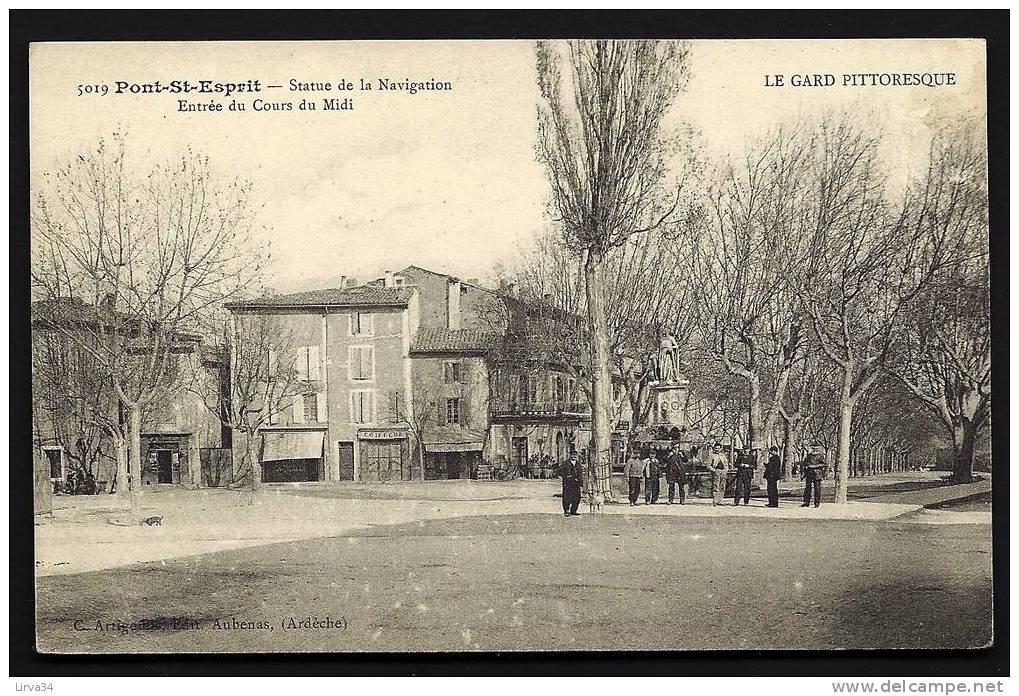 CPA  ANCIENNE- FRANCE- PONT-ST-ESPRIT (30)- STATUE DE LA NAVIGATION- ENTRÉE DU COURS DU MIDI- BELLE ANIMATION - Pont-Saint-Esprit