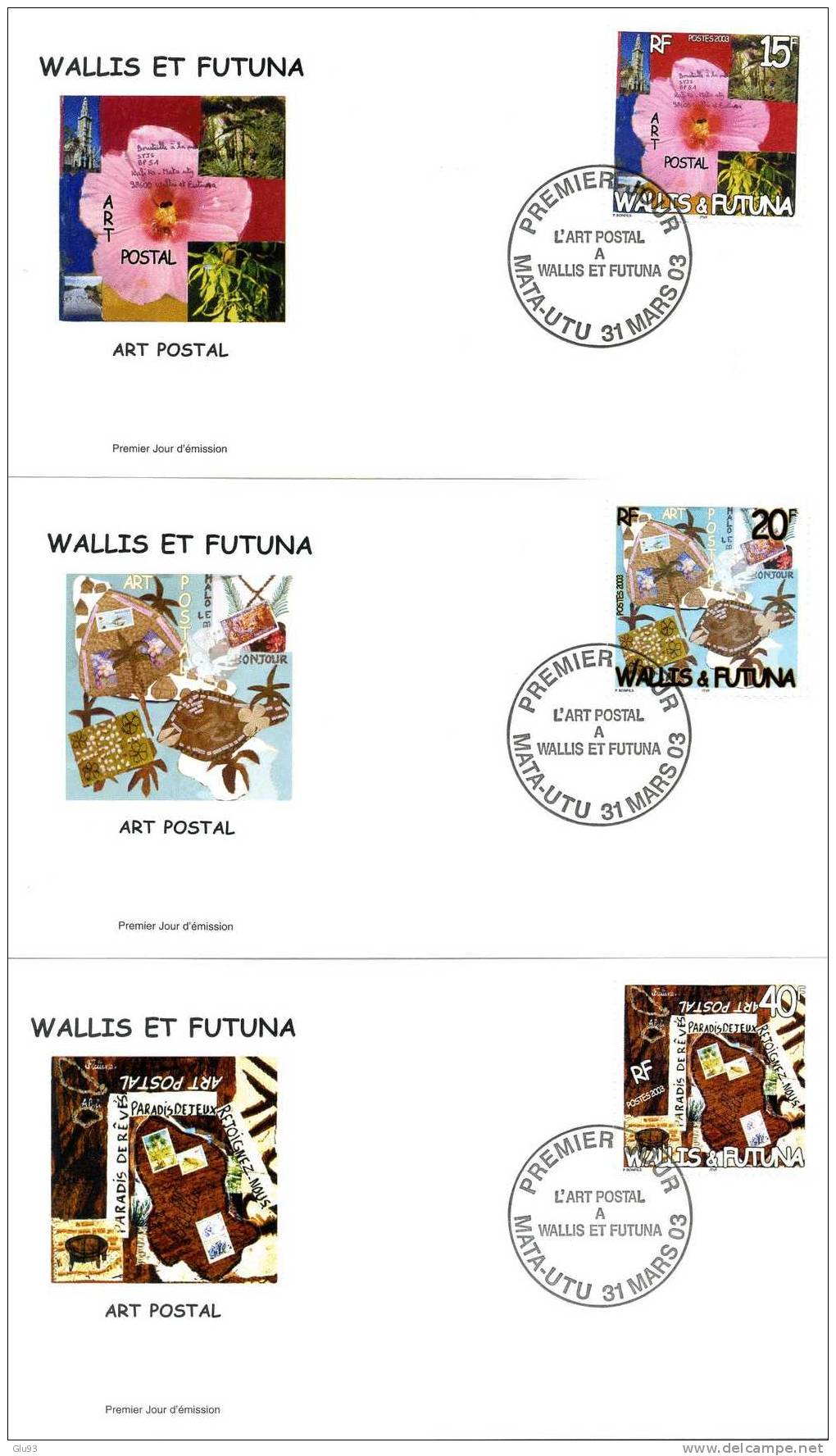 Lot 5 FDC - Wallis Et Futuna - Art Postal 5, 10, 15, 20 & 40 F - FDC