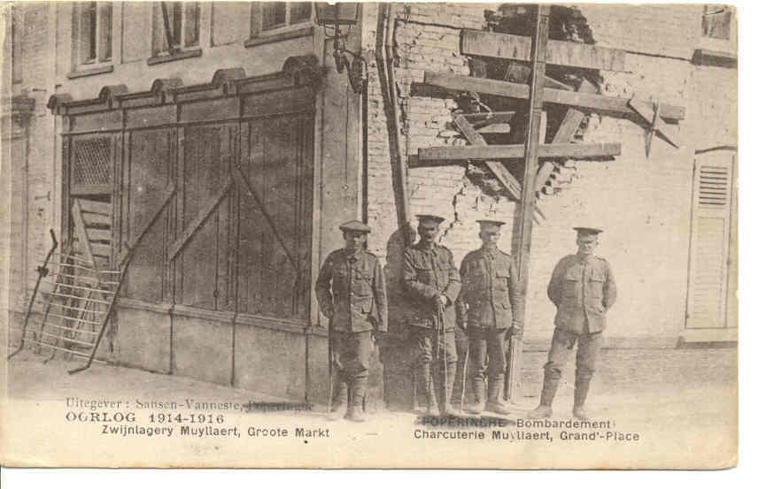 Oorlog Guerre 1914-1918 Zwijnslagerij, Charcuterie Muyllaert, Poperinge Poperinghe Bombardement, Soldats, Soldaten - Poperinge