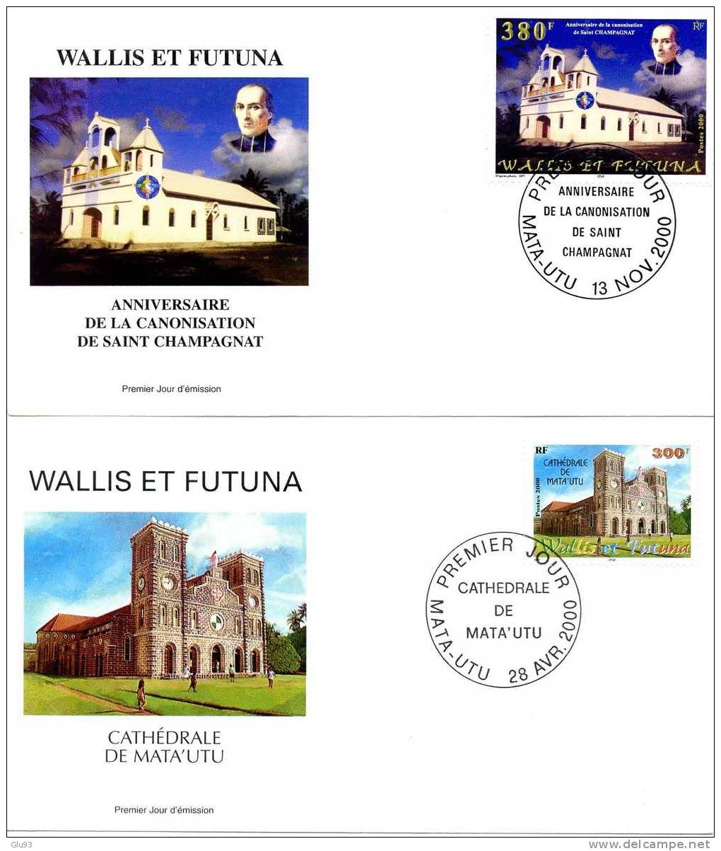 Lot 2 FDC - Wallis Et Futuna - Saint Champagnat (380 F)  +  Cathédrale (300 F) - FDC