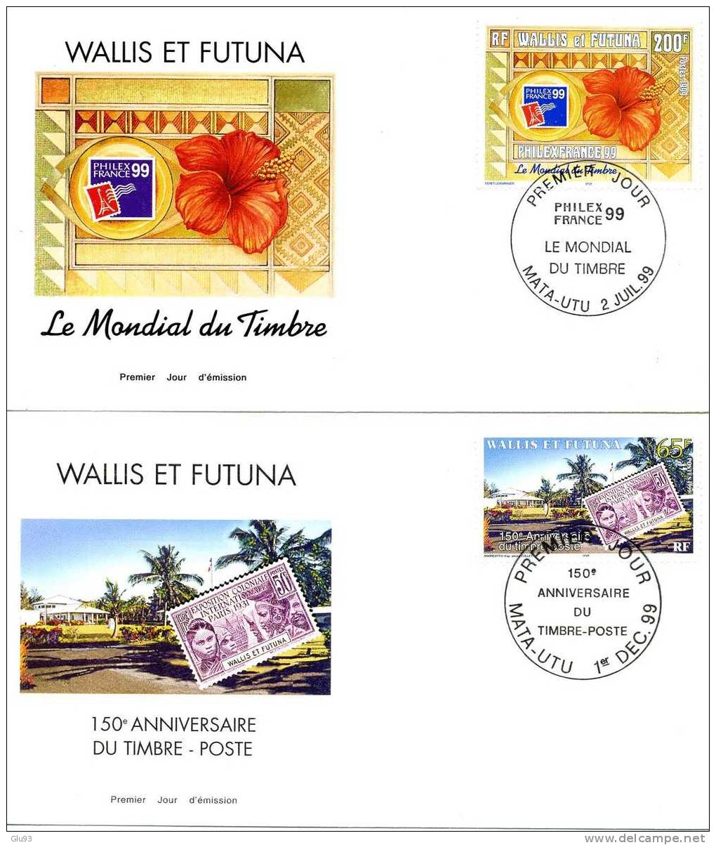 Lot 2 FDC - Wallis Et Futuna - 150 ème Ann. Timbre-poste + Mondial Timbre - FDC