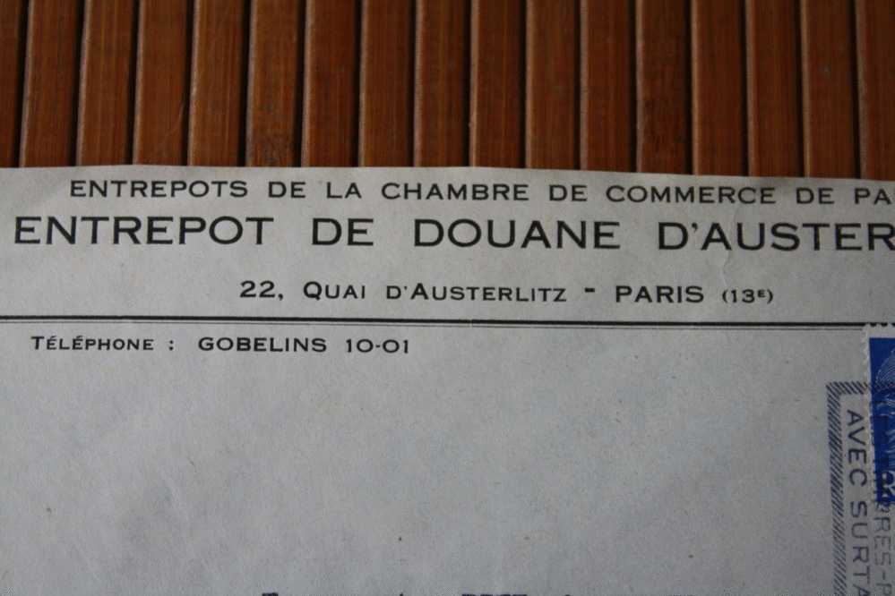 LETTRE ENTREPOT DOUANE D'AUSTERLITZ PARIS FLAMME CROIX ROUGE FRANCAISE UTILISER TP AV SURTAXE TIMBRE SEUL MARIANE GANDON - Rotes Kreuz