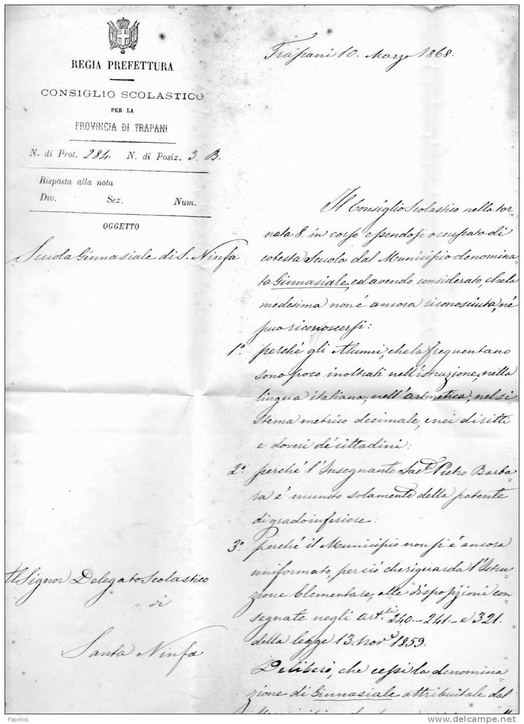 1868 LETTERA CON ANNULLO TRAPANI - 1. ...-1850 Prefilatelia