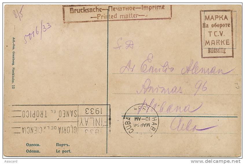 Odessa Le Port  Post Used To Cuba 1934 Finlay Yellow Fever Edit Granberg - Ukraine