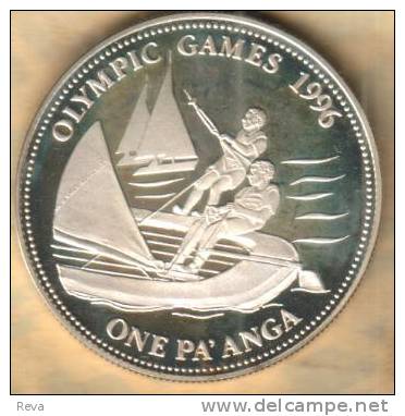 TONGA 1 PA'ANGA SAILING OLYMPIC ATLANTA FRONT EMBLEM BACK 1992 AG SILVER PROOF KM156 READ DESCRIPTION CAREFULLY !!! - Tonga