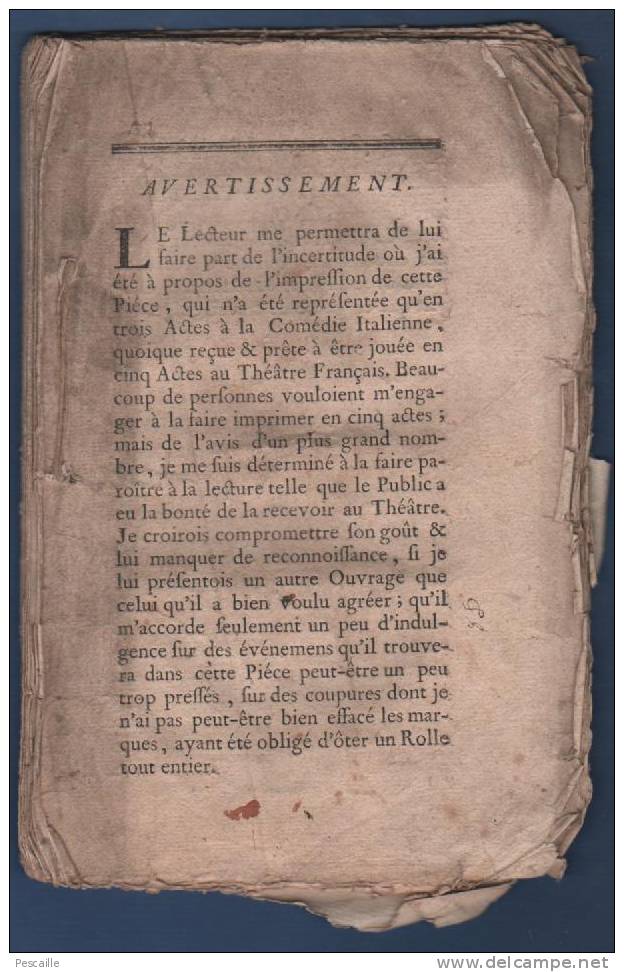 ALEXANDRE GUILLAUME DE MOISSY - 1750 - PIECE DE THEATRE LE PROVINCIAL A PARIS OU LE POUVOIR DE L´AMOUR ET DE LA RAISON - Auteurs Français