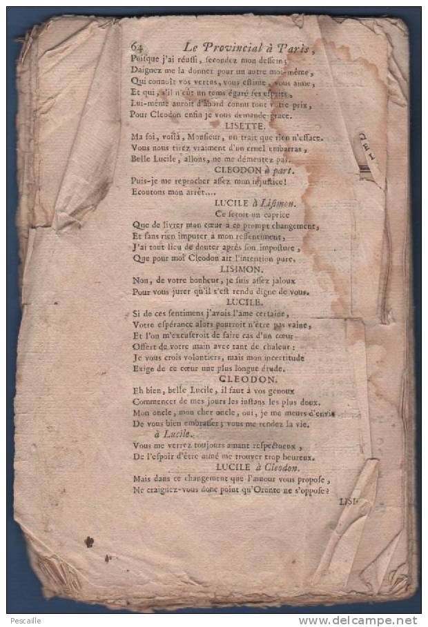 ALEXANDRE GUILLAUME DE MOISSY - 1750 - PIECE DE THEATRE LE PROVINCIAL A PARIS OU LE POUVOIR DE L´AMOUR ET DE LA RAISON - Autores Franceses