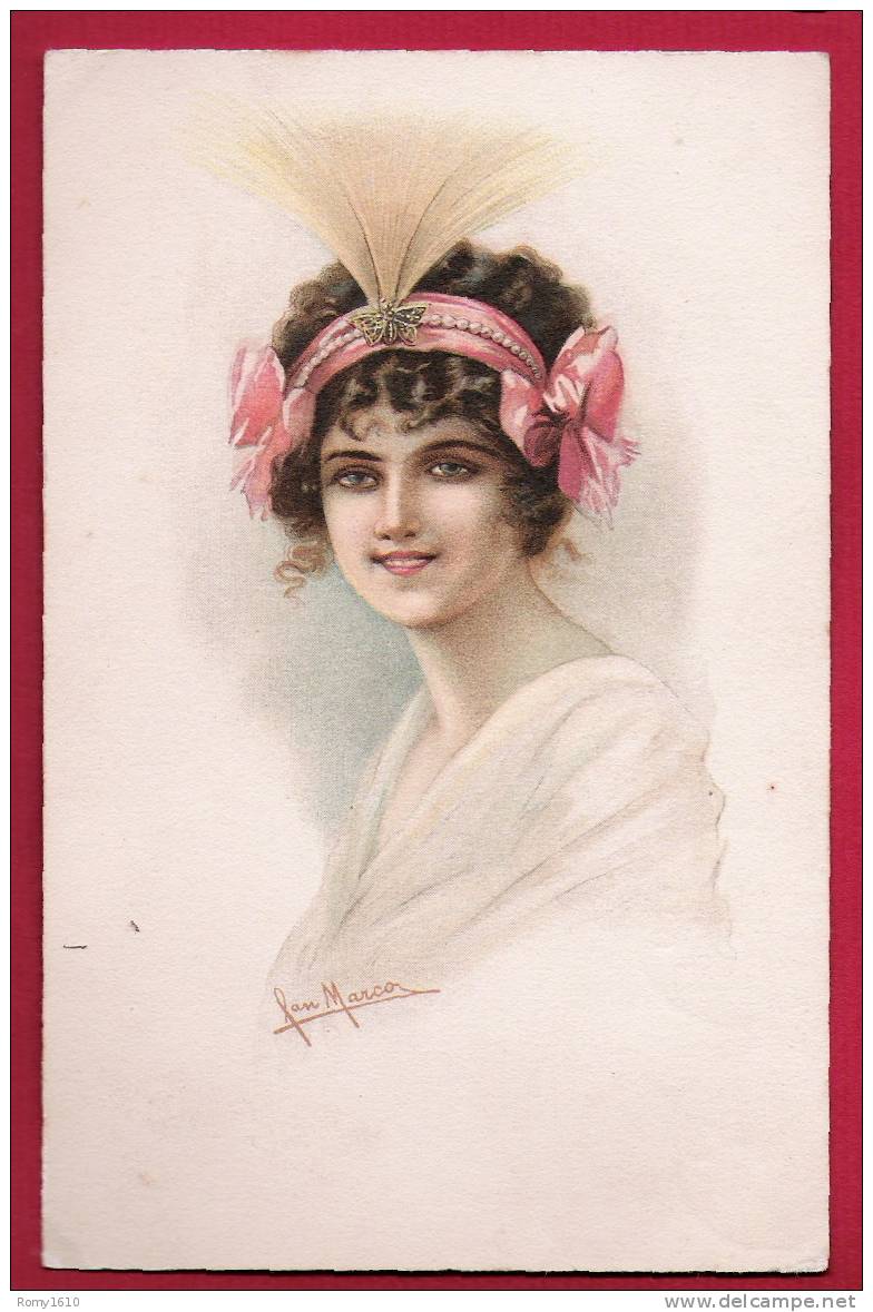 Belle Série (4 Cartes) Femmes Avec Chapeaux à Plumes Et Bijoux. Art- Deco. - Other & Unclassified