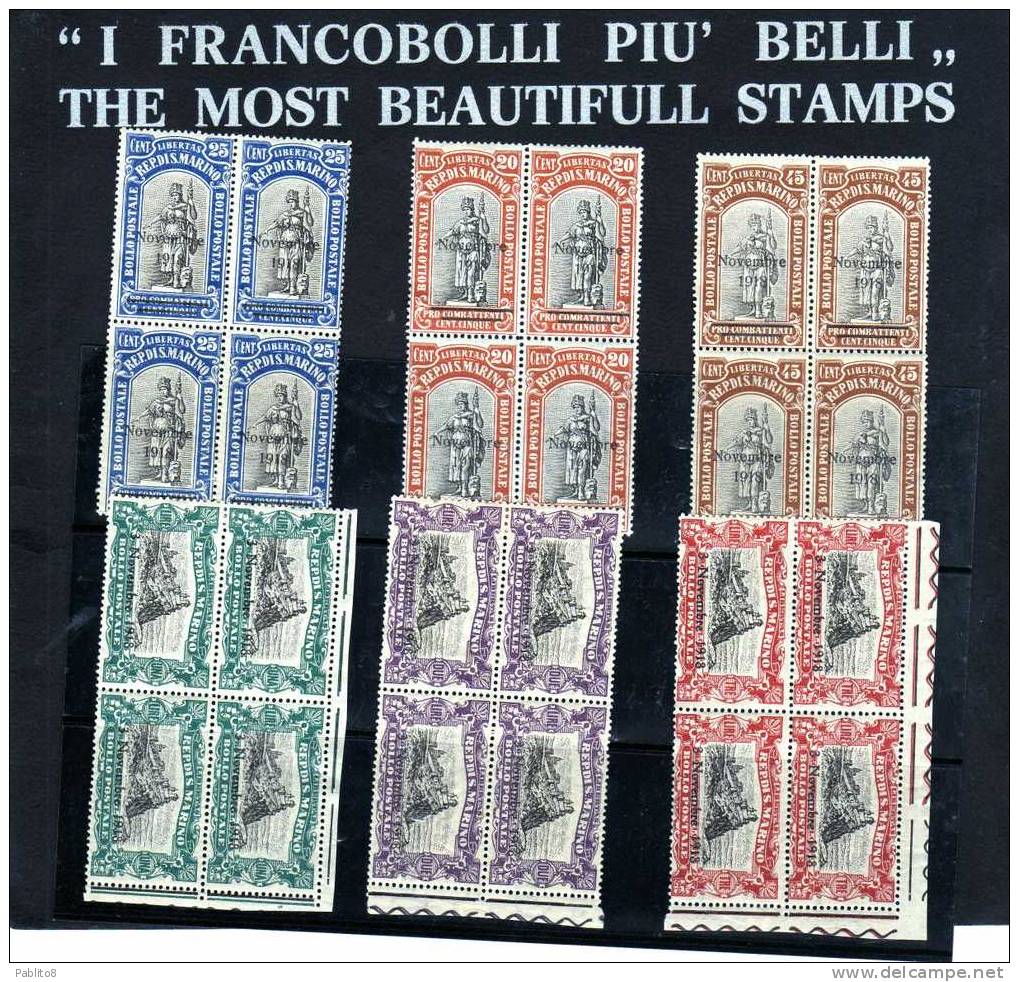 SAN MARINO 1918 CELEBRAZIONE DELLA VITTORIA SERIE COMPLETA MNH QUARTINA - Unused Stamps