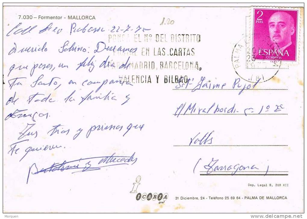 Postal FORMENTOR (Mallorca) Baleares 1975. Fechador Tipo Ingles - Formentera