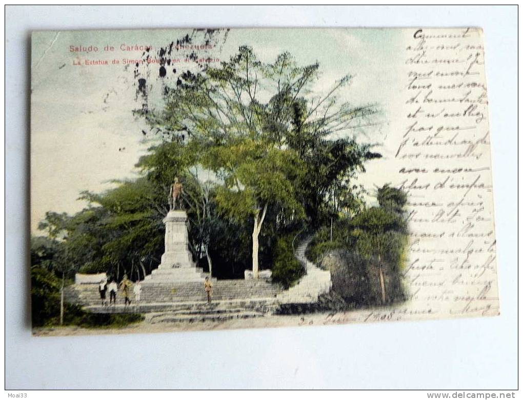 Carte Postale Ancienne : CARACAS : La Estatua De Simon Bolivar Animé - Venezuela