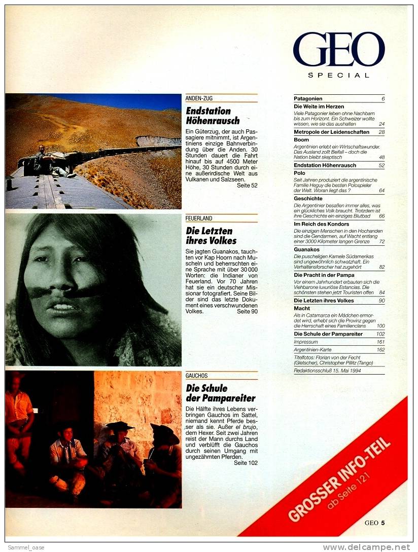 Geo Magazin Spezial  -  Argentinien  -  Nr.3  1994 ,  Anden-Zug  ,  Feuerland  ,  Buenos Aires - Reise & Fun