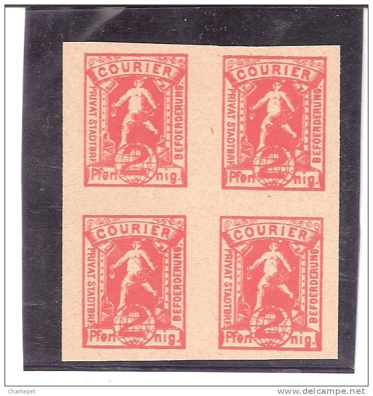 Germany Courier Imperf Block Of 4 -2 Pf In Orange MNG - Private & Lokale Post