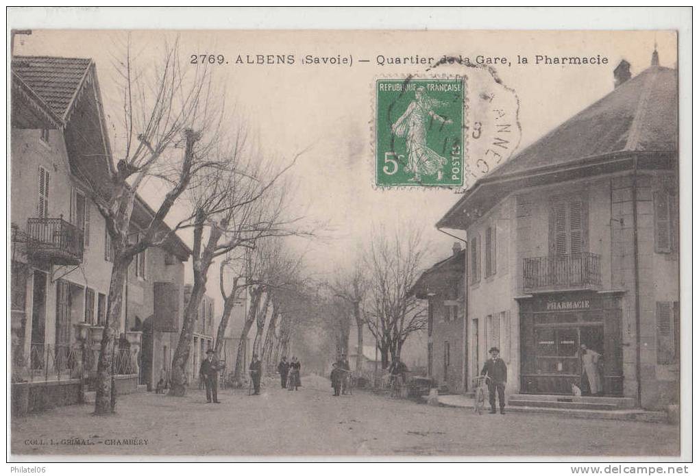 SAVOIE  ALBENS  QUARTIER DE LA GARE  LA PHARMACIE   CIRCULEE  1913 - Albens