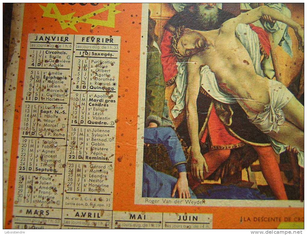 CALENDRIER 1959-LA DESCENTE DE LA CROIX-PUY DE DOME-NOMENCLATURE DES COMMUNES-SERVICE POSTAL -FOIRES ET M - Grand Format : 1941-60