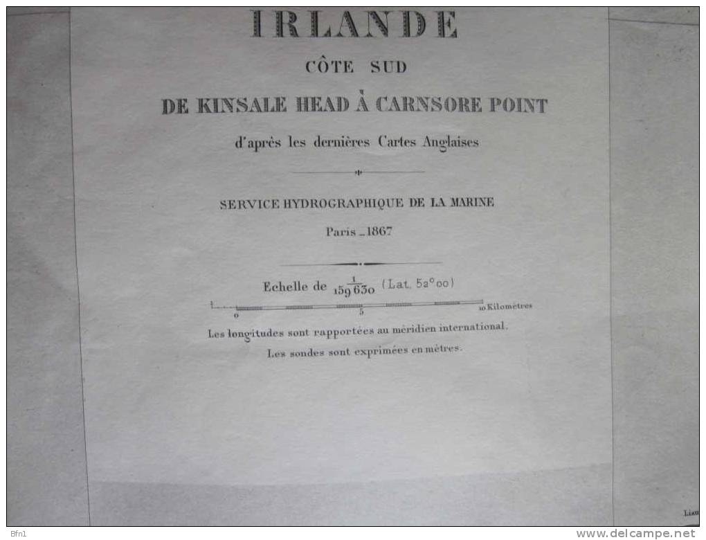 Carte Navigation MariNE1867- IRLANDE CÔTE SUD DE KINSALE HEAD A CARNSORE POINT - - Cartas Náuticas