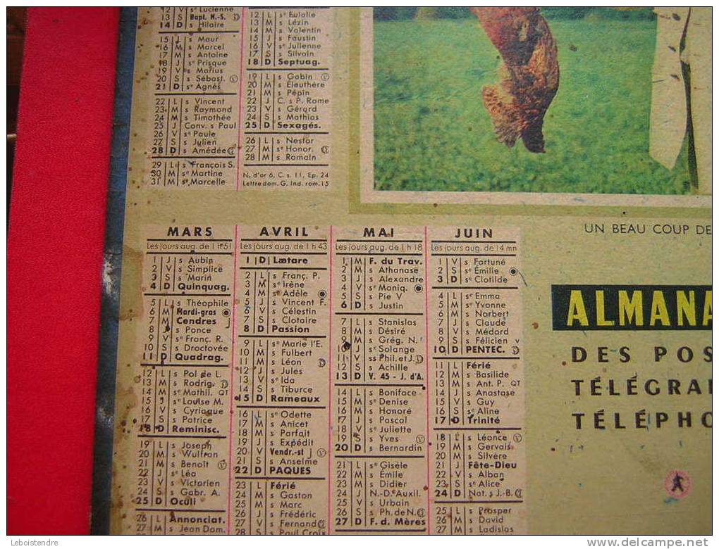 CALENDRIER-ALMANACH DES P.T.T  1962-UN BEAU COUP DE FUSIL -CHASEE -PUY DE DOME-N° 63 - Grossformat : 1941-60