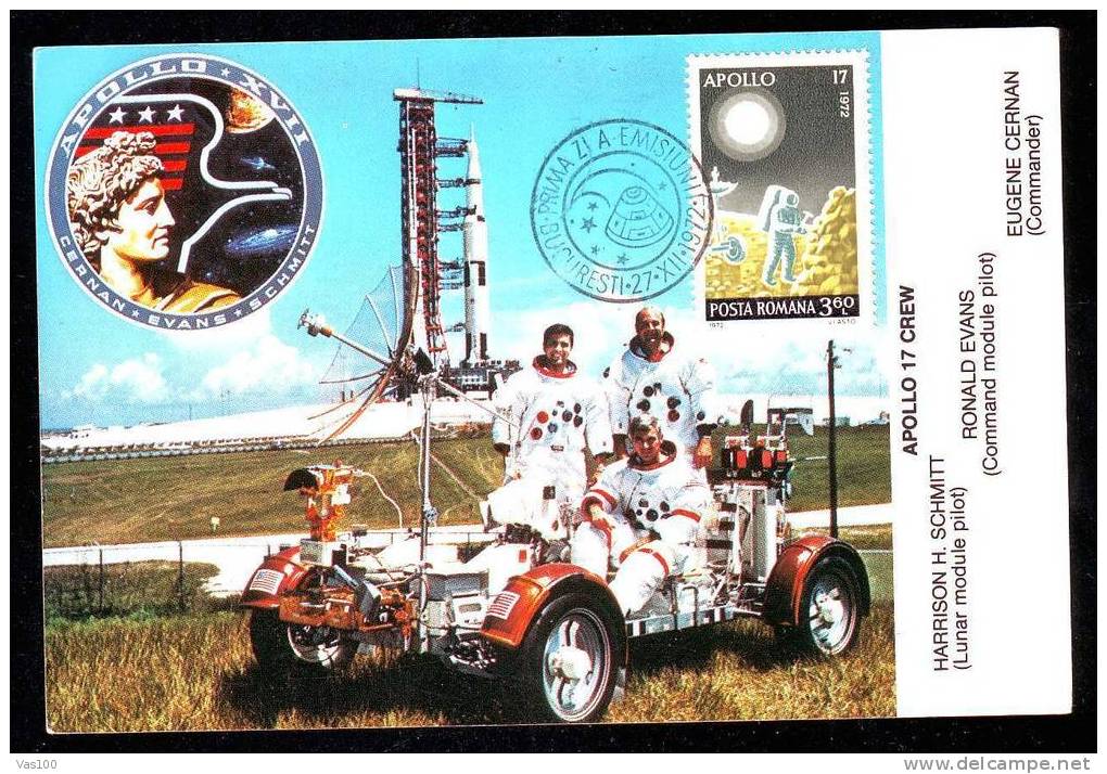 Romania 1972 SPACE;APOLLO-17,MAXICARD CANCELL VERY RARE FDC !.(B) - Europe