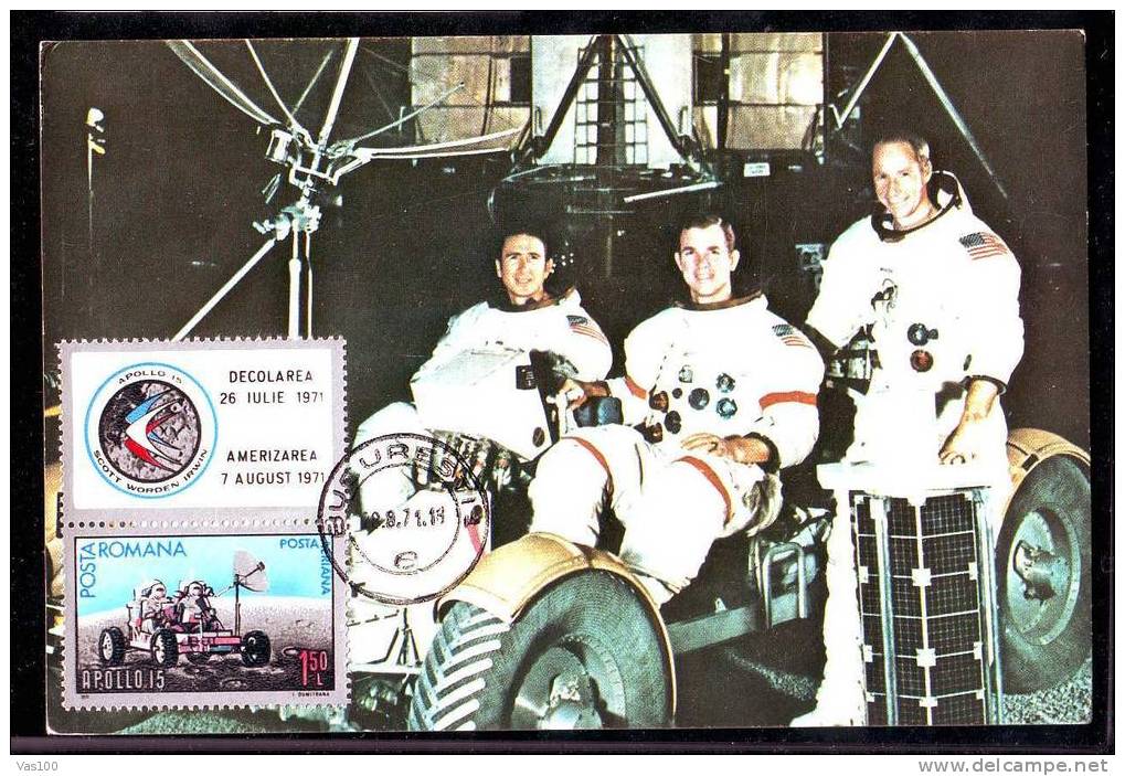 Romania 1971 SPACE;APOLLO-15,DAVID SCOTT, ALFRED WORDEN ,MAXICARD.(A) - Europe