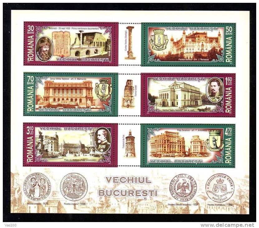 Romania 2007 Block  With BUCHAREST; ATHENEU,DRACULA VLAD TEPES,FIREMAN PARLIAMENT,MNH. - Full Sheets & Multiples