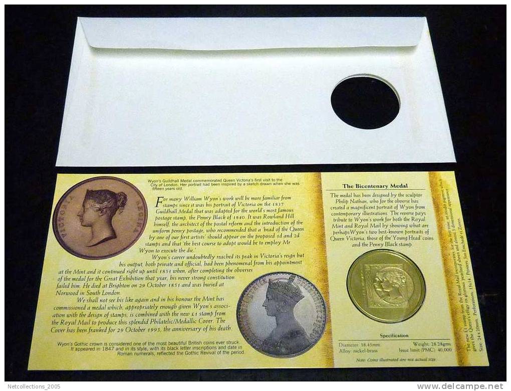 MONNAIES + TIMBRES = ROYAL MAIL & ROYAL MINT - WILLIAM WYON R.A. 1795-1851 - BICENTENARY - Maundy Sets & Commemorative