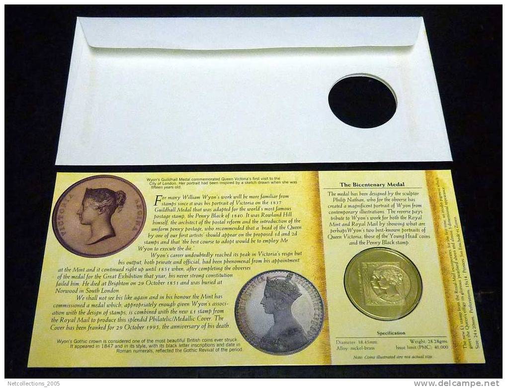 MONNAIES + TIMBRES = ROYAL MAIL & ROYAL MINT - WILLIAM WYON R.A. 1795-1851 - BICENTENARY - Maundy Sets & Herdenkings