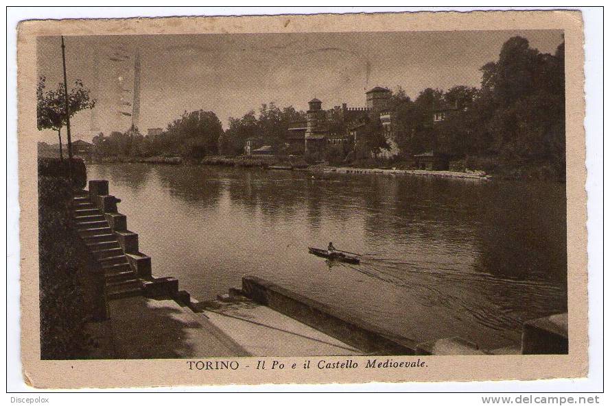 C104 Torino - Il Po E Il Castello Medioevale - Old Mini Card  / Viaggiata 1935 *timbro Prestito Nazionale* - Castello Del Valentino