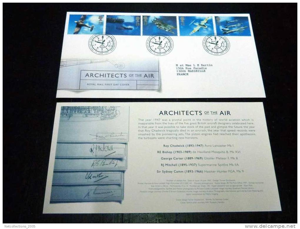 ROYAL MAIL FIRST DAY COVER - ARCHITECTS OF THE AIR - BUREAU EDINBURGH - AVION MILITAIRE - 1991-00 Ediciones Decimales