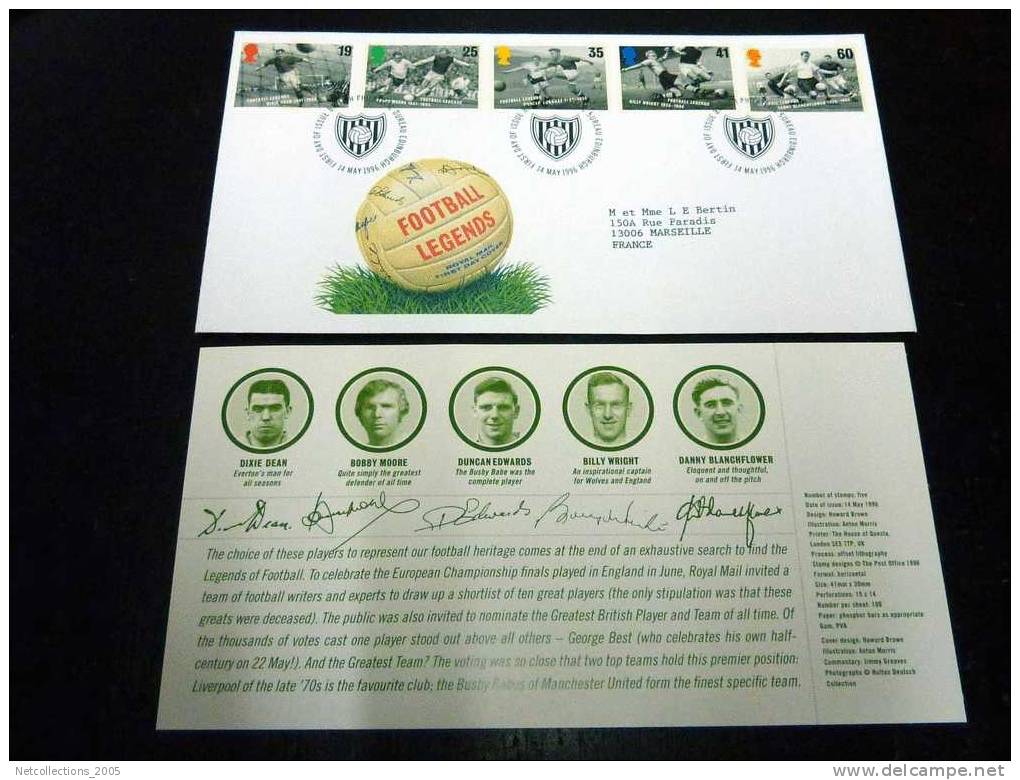 ROYAL MAIL FIRST DAY COVER - FOOTBALL LEGENDS - BUREAU EDINBURGH - JOUEURS DE FOOT - 1991-2000 Em. Décimales