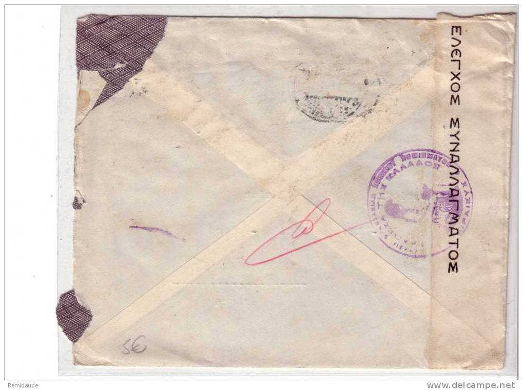 GRECE - GUERRE 39/45 - LETTRE PAR AVION CENSUREE De LE PIREE Pour BORDEAUX (GIRONDE) - 1939 - Storia Postale