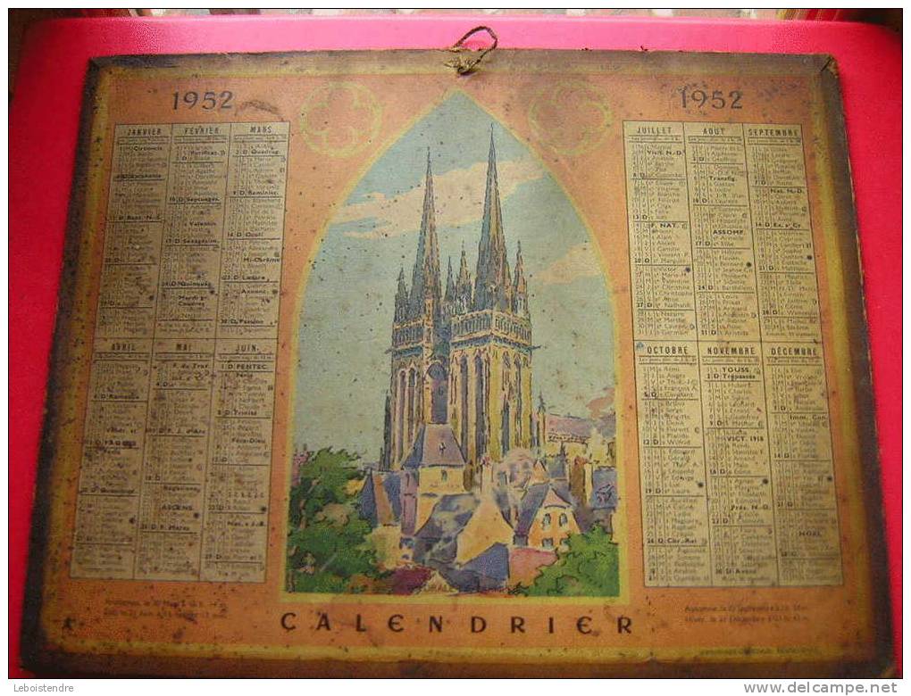 CALENDRIER 1952-CATHEDRALE DE QUIMPER -ATTENTION EN MAUVAIS ETAT -5 PHOTOS DU CALENDRIER - Grossformat : 1941-60